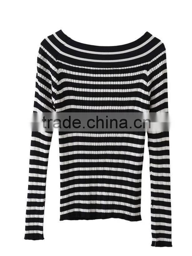 EY0875S New Design 2016 Women Boat Neck Stripe Pullover Sweaters