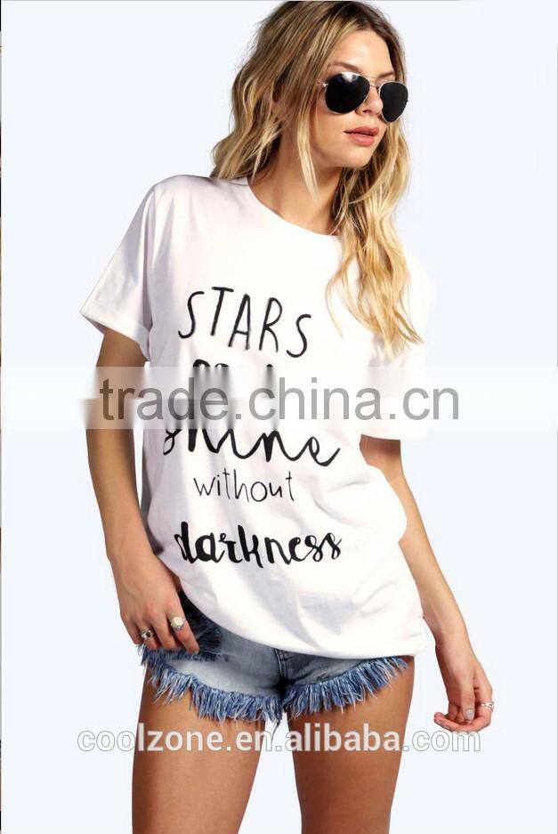 Wholesale round neck short sleeve elongated t shirt women print t shirt