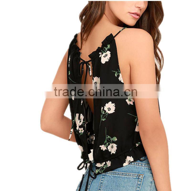 Plus Size Summer Women's Sleeveless Floral Printed Tops Girl Blouse