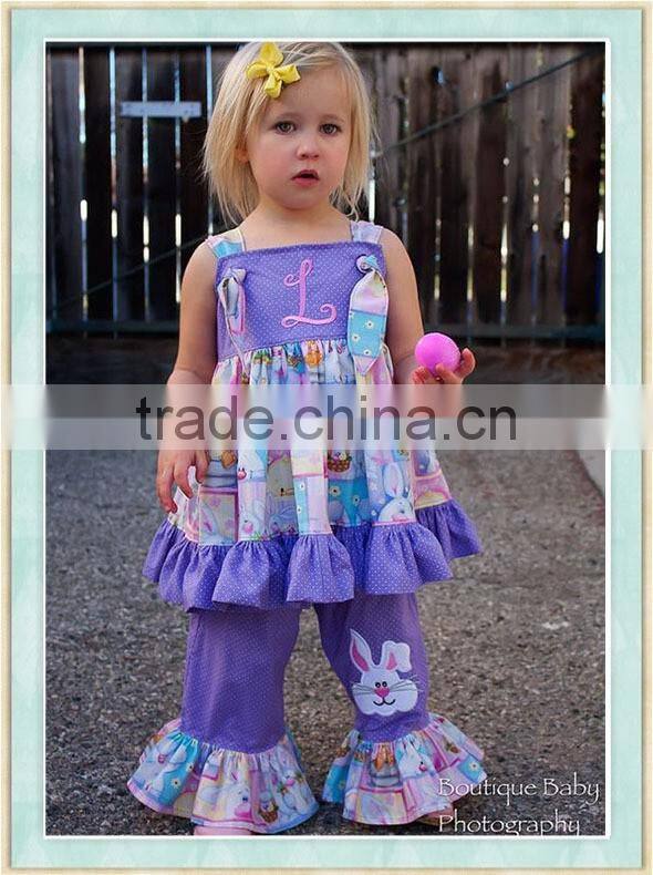 Baby Girls Suspender Ruffle Outfit Light Purple Hippity Hoppity Easter Twirl Top and Ruffle Pants Kids Clothes