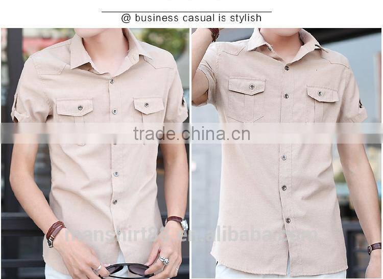 designer short sleeve thick cotton slim fit casual shirt