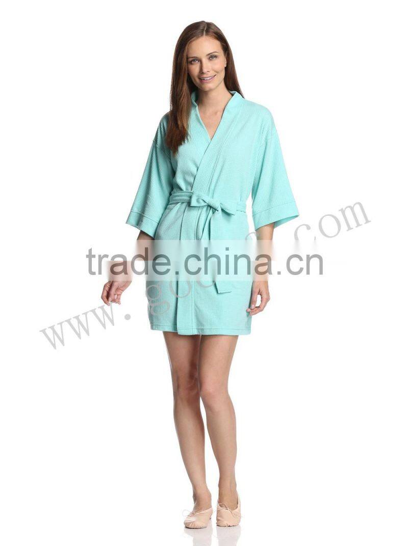 Waffle pique women kimono collar breathable spa bathrobe