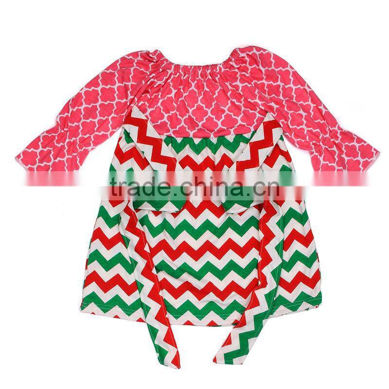 2014new style kids long sleeve dress girls smocking ruffle dress with polka dots for christmas wear wholesale baby clothes