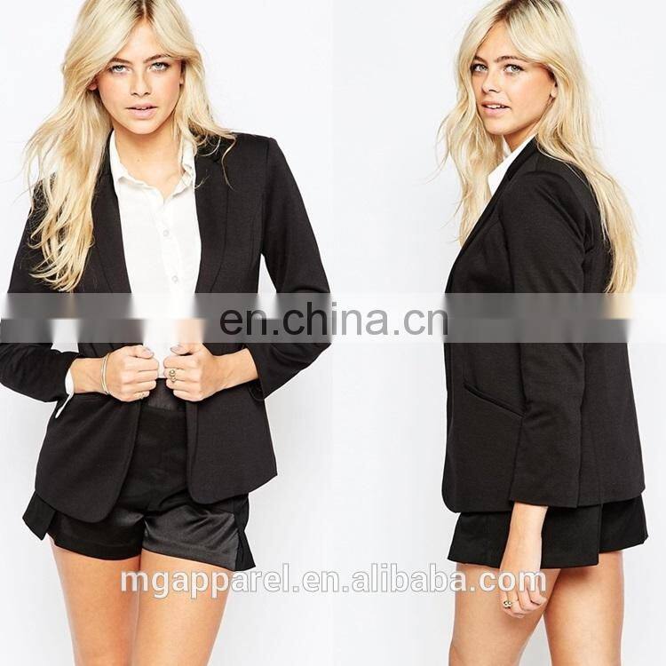 China Wholesale women clothing fashion jacket & blazer Notch lapels Woven ponte women blazer 2015