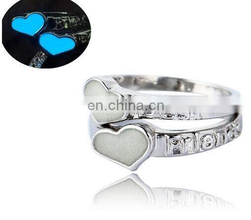Best Frineds Heart Silver Glow in the Dark Jewelry Ring New