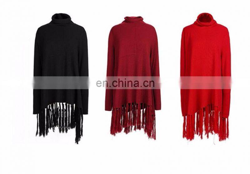 New fashion Fringe hem design women 100% wool sweaters