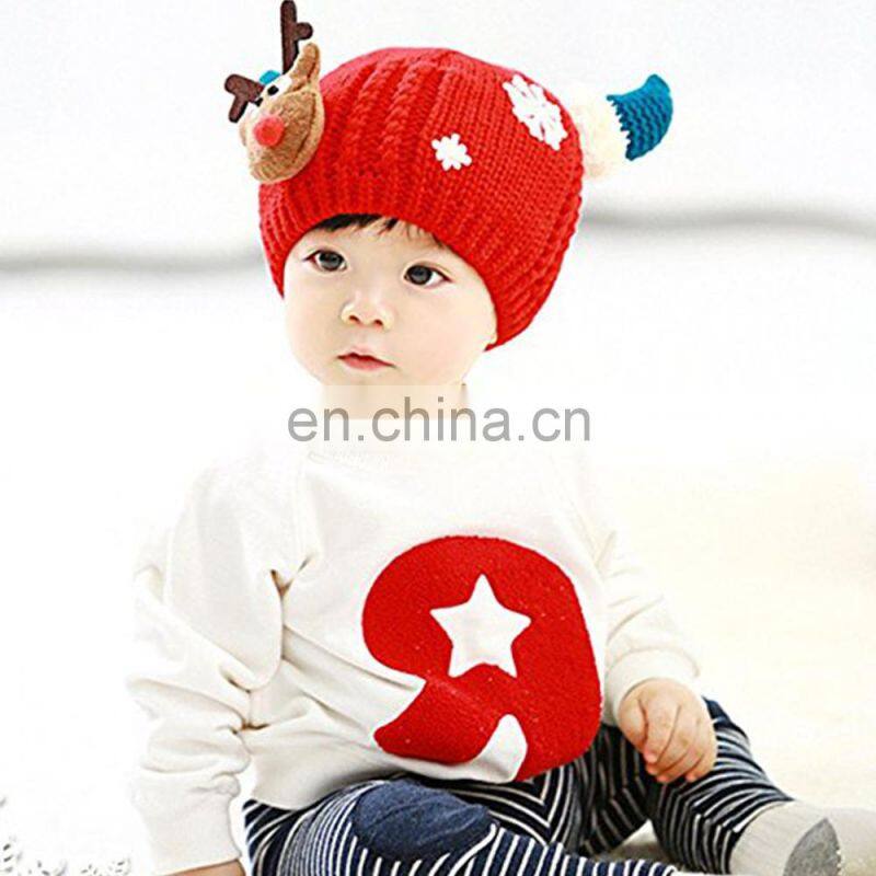 New Style Toddler Kids Cartoon Christmas Elk Horn Crochet Knitted Reindeer Hat