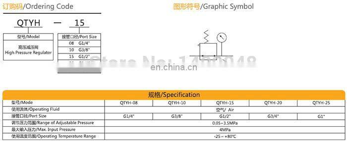 GOGO ATCPneumatic high pressure regulator inlet port thread 3/8 inch BSP air treatment units QTYH-10 0~35bar with pressure gauge