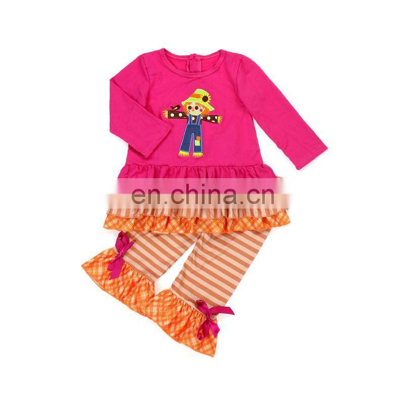 Girl Cow Embroidery Lace Top And Leggings Children's Boutique Clothes Autumn Clothing Design Designer