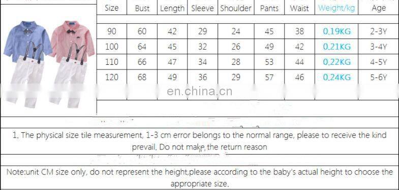 Baby Boy Gentry Outfit Kids Stripe shirt + white suspender pants 2PCS Set for 2-7T