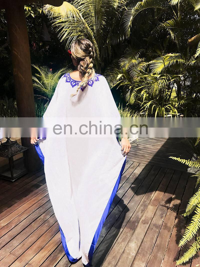 New Plus size Embroidery Chiffon Beach Cover up Long Beach Dress kaftan beach Pareo Ropa de Playa Mujer Womens Beachwear