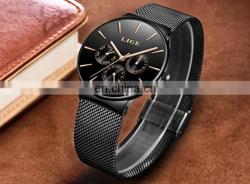 Top Brand LIGE Watches Men Super Slim Mesh Stainless Steel Luxury Casual Quartz Clock Ladies Wristwatch Relogio Feminino
