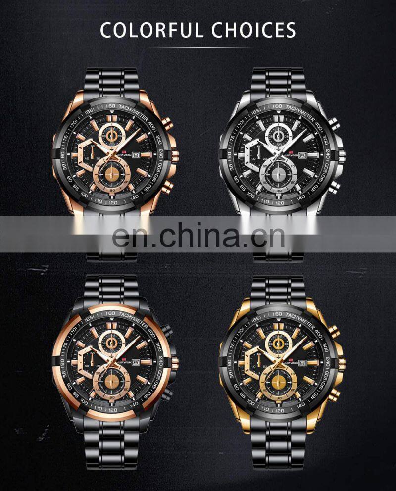 VA VA VOOM 2321 Men Quartz Watch Sports Fashion Rose Gold Case Black Stainless Steel chain watch for men