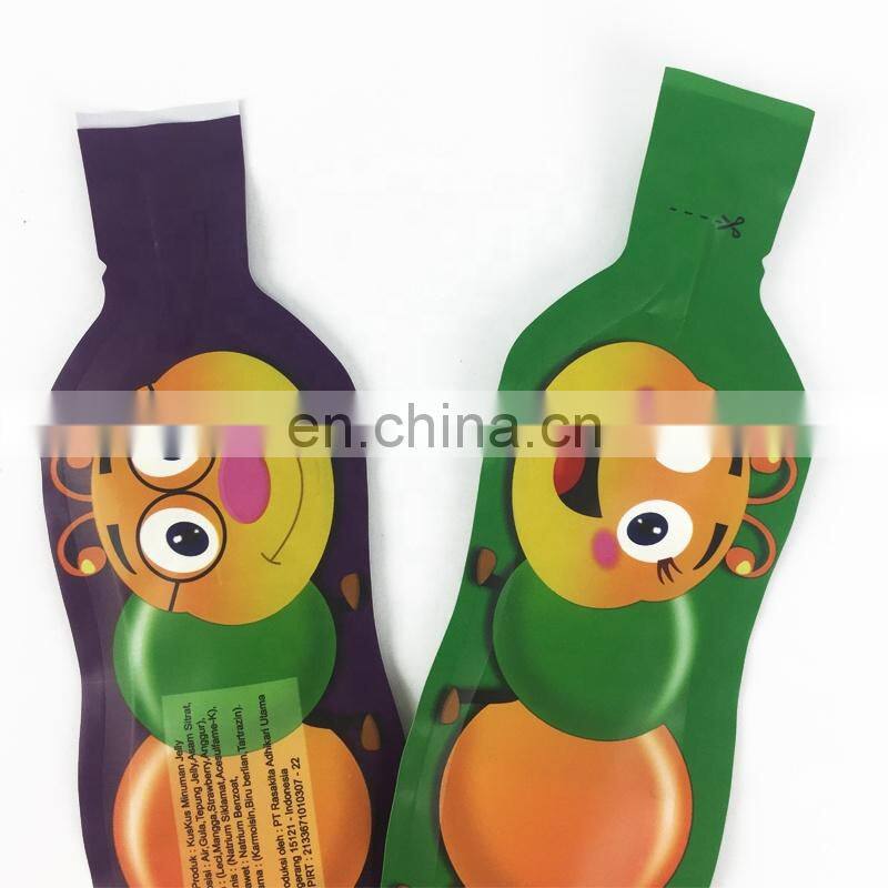 custom printing plastic soft energy drinking juice packaging bag special bottle fruit shaped pouch