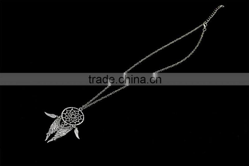 Dream catcher feathers turquoise tassel sweater chain necklace