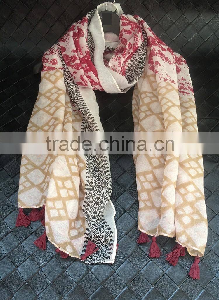 Ink Painting Print Design Large Long Cotton Pashmina Scarf Women Hijab