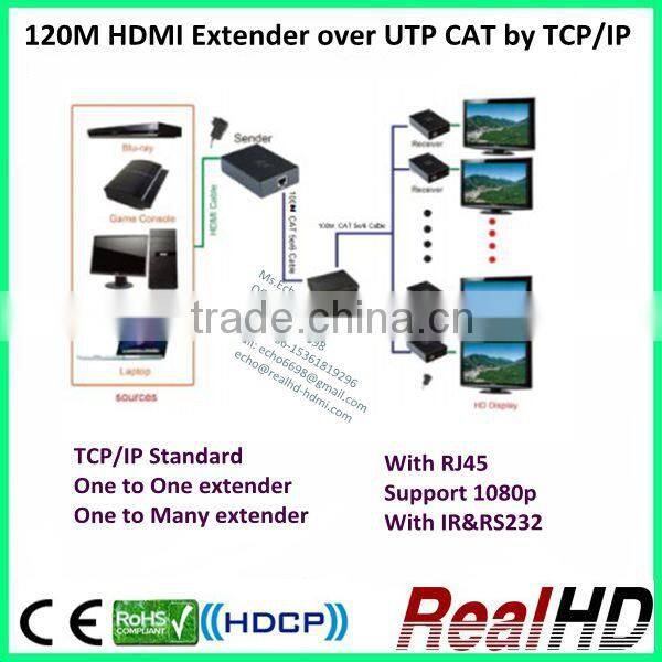 2016 China Best Selling 120m HDMI Extender by cat5e/6 with RS232 Over TCP/IP