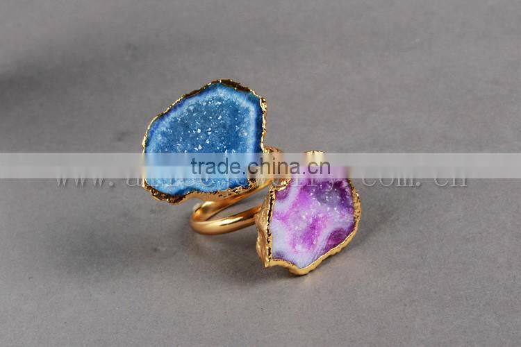 New fashion agate druzy geodel ring with natural gemstone for women girl jewellery