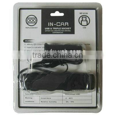 12V / 24V 3 Way Triple Sockets USB Car Cigarette Lighter Socket Splitter Charger