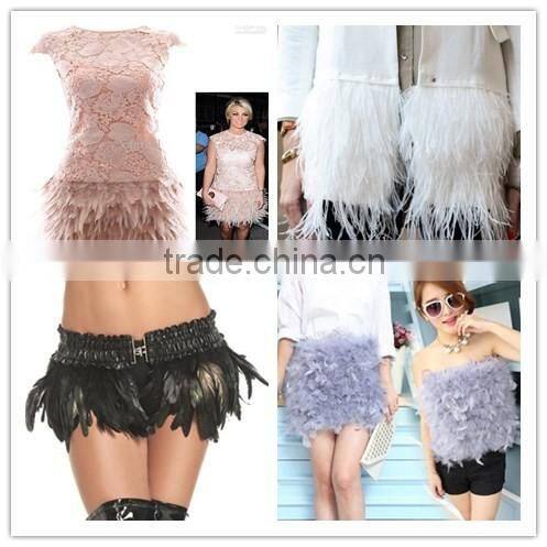 Bleached Pattern White Rooster Tail Feather Trim Ribbon For Wedding Dress Accessories