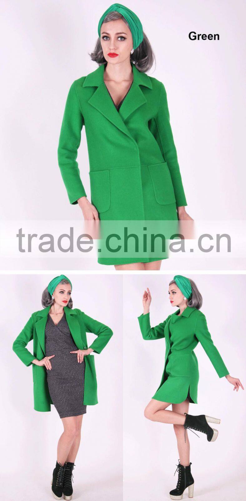 2016 Fashion Spring Wholesale Clothing Medium Length Slim Fit Wool Women Trench Coat