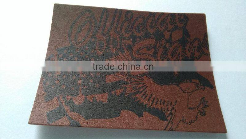 Custom good quality PU leather embossed patch for jeans