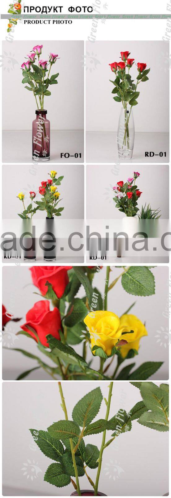 Greenflower 2016 Wholesale Real Touch Latex PU China 40CM Artificial Flowers Rose half blooming for wedding decoration