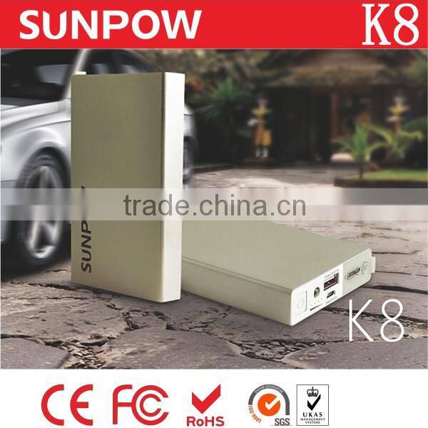 sunpow 2015 new luxury gold color 12v car jump starter 8000mah mini Power Bank in car accessories
