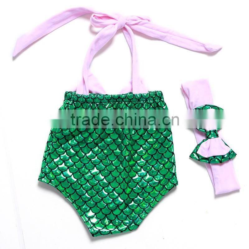 Hot sale! Children fashion mermaid romper with headband