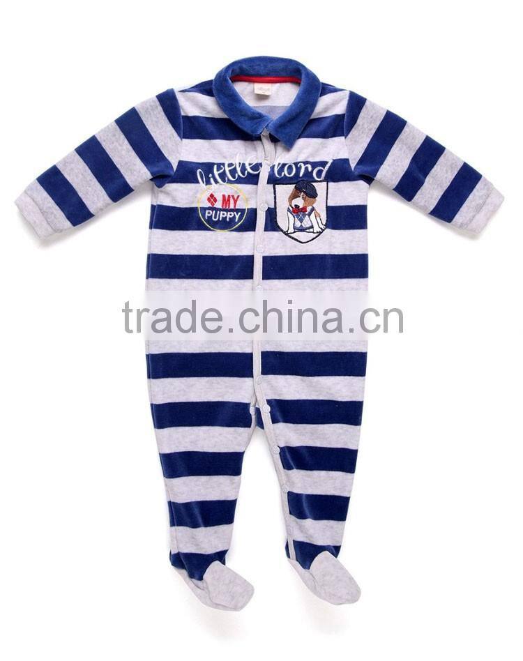 New born baby long stripe velour stripe romper