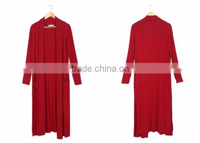 Fahion Side Vents Detail Long Sleeves Red Color Top For Girls