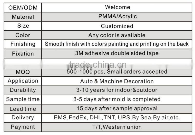 Manufacturer custom chrome acrylic name badge for car and motorcycle