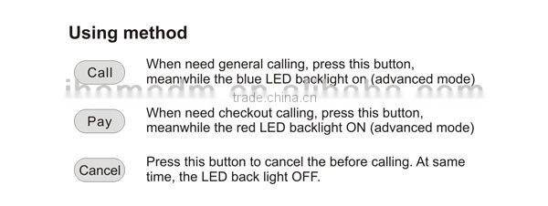Bar alarm system waiter call button with menu folder and light