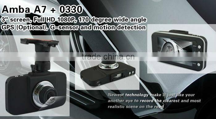 EH CPU Ambarella A7 3 inch 16:9 1080p in car hd car dvr camera