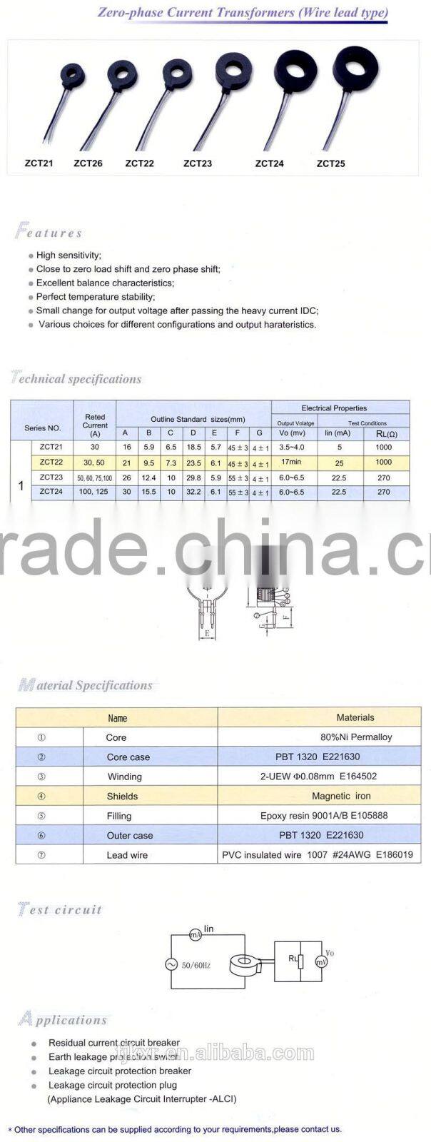 current transformer with DC immunity for energy meter, with accuracy 0.1%, 0.5%