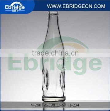 280ml clear and embossed glass beer bottle with crown cap