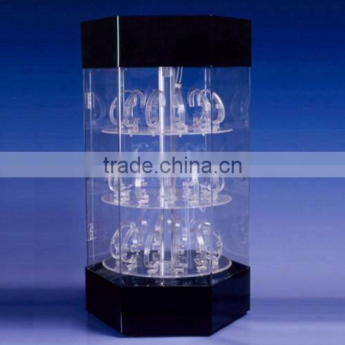 Shenzhen factory 3 tiers cylinder rotating acrylic watch display/watch display case/wrist watch dislay stand with hinged door