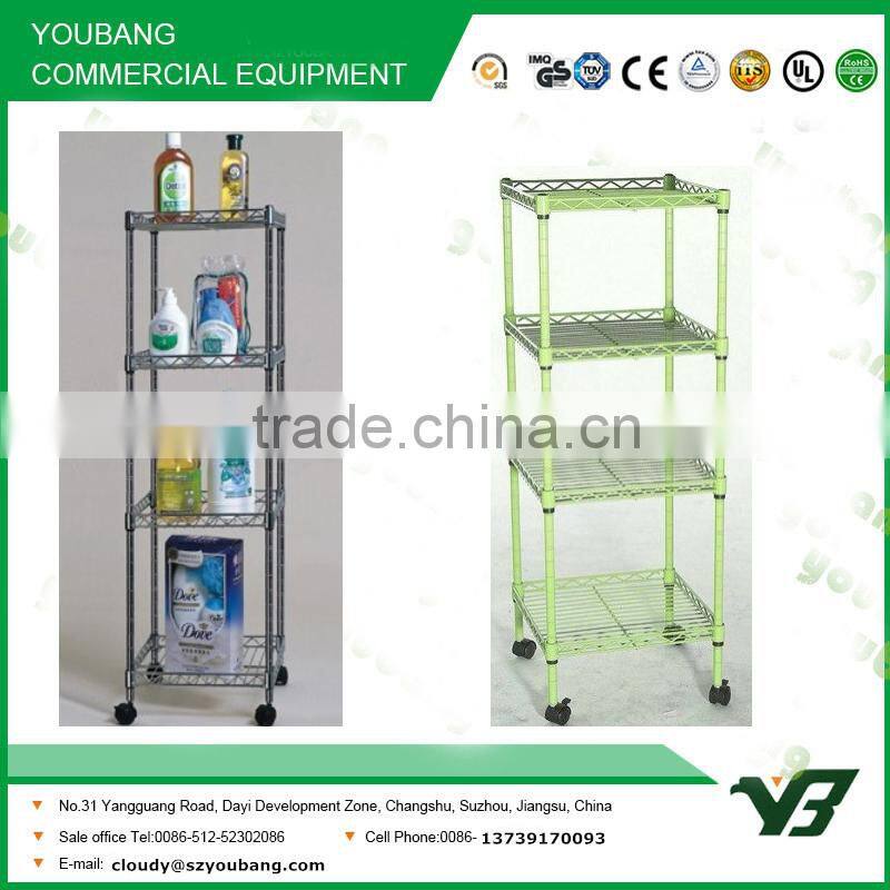 2015 hot sell NSF 18x18 inch 4 layer black powder wire goods shelf with wheels (YB-WS045)