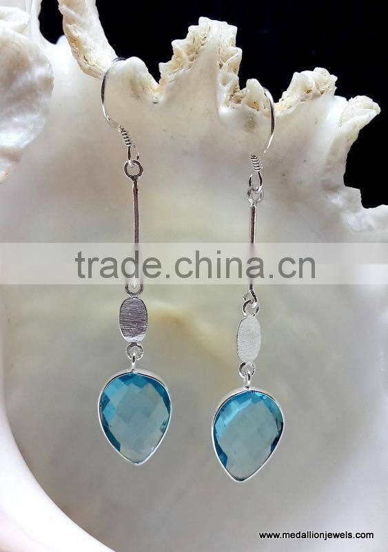 Blue Topaz Hydro Quartz Teardrop Facet 925 Sterling Silver Earrings, Fashionable Bezel Earrings, Designer Silver Earrings
