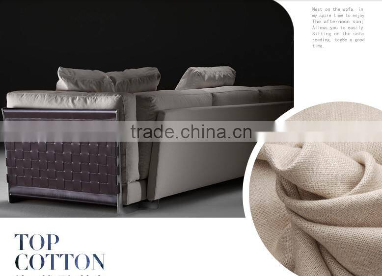 Bali Leather side high quality cotton and line fabric solid wood construction feather sofa set