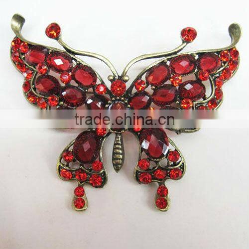 clear crystal red stones dragonfly brooch pin