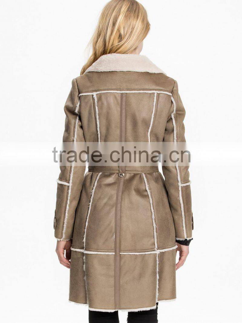 women's fashion Faux Shearling splicing Trench coat