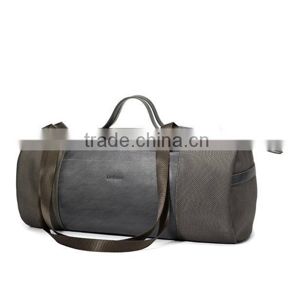 Popular Style Waterproof Nylon Brown with Genuine Leather Roll Shape Long Strap Duffel Bag