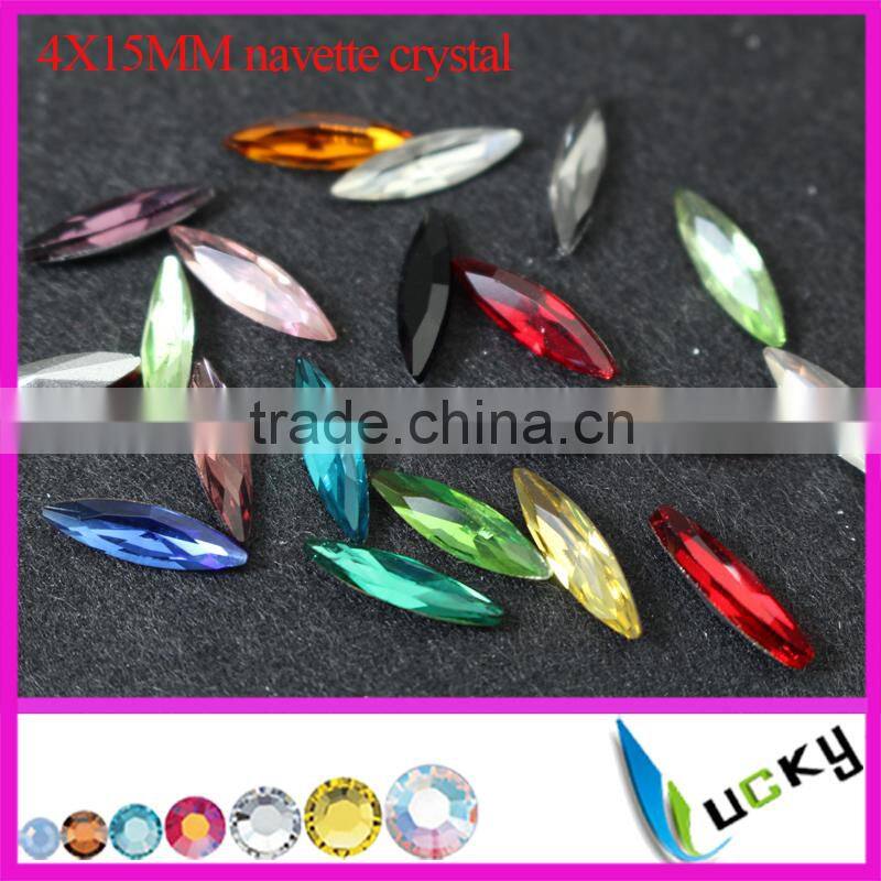 Top quality slim long horse eye all colors available 4x15mm crystal navette crystal rhinestones point back fancy shape
