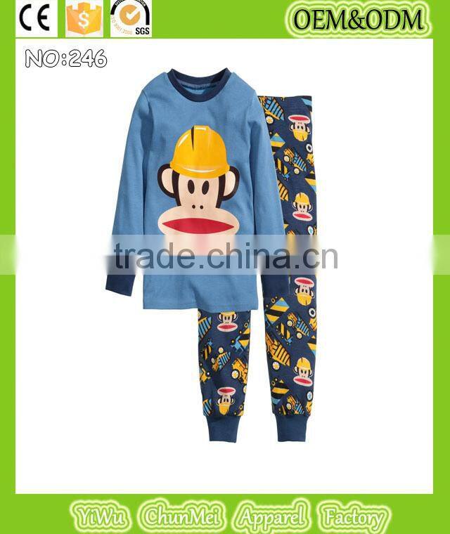baby clothes kids cheap pajamas children long sleeve pyjamas cartoon monkey printed sleepwear OEM&ODM