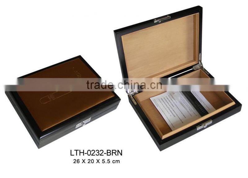 Leather cover Ebony wood empty cigar box
