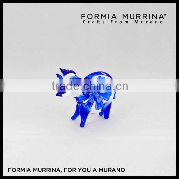 Handmade Blue Inner Flower Glass Animal Murano Glass Elephant Charm Figurine