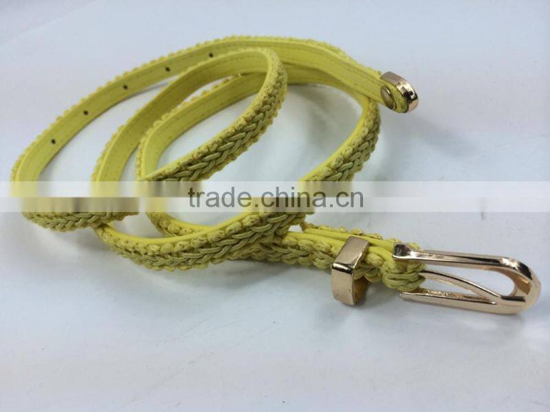 Shiny ployester material with PU leather skinny belt for dress decoration