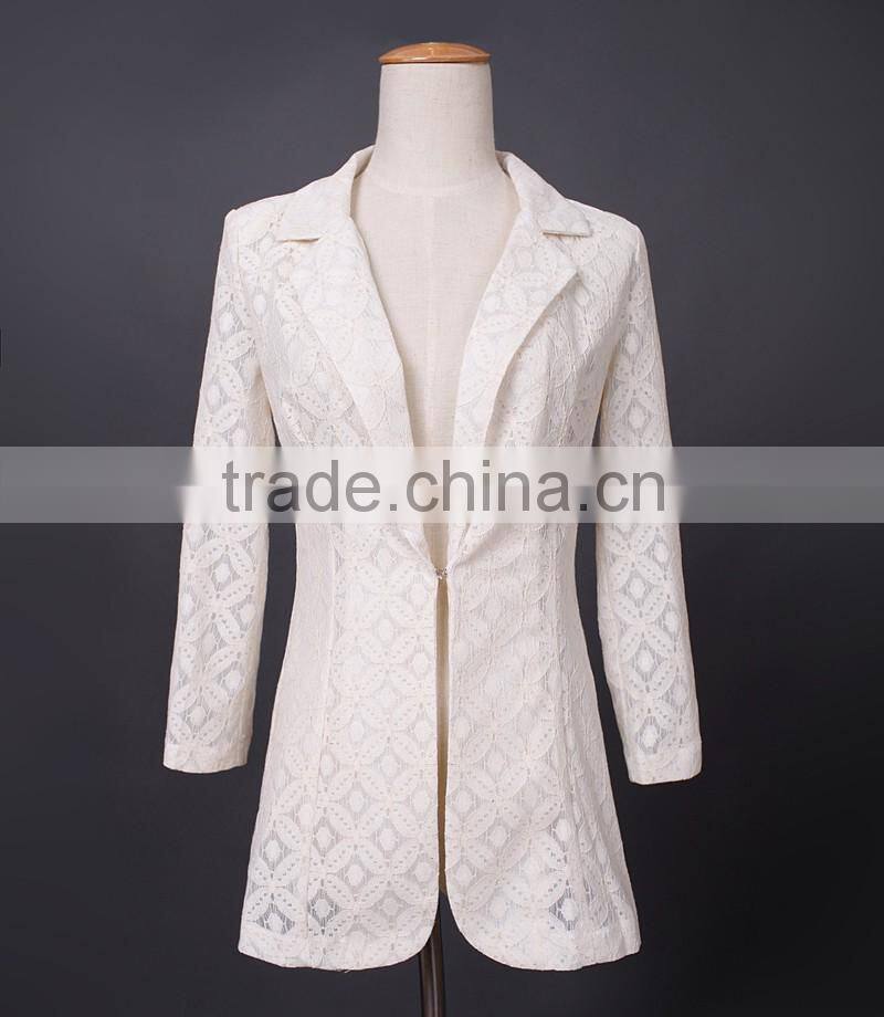 L020 Custom Design Lace Blazer Womens Long Blazer Jacket Wholesale