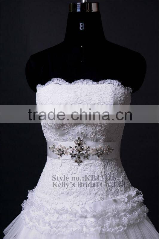 Muslim style strapless A-line layered lace summer wedding dresses